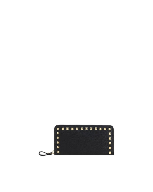Valentino Garavani Rockstud Zip Wallet Black Leather Women Wallets & Pouches ONE SIZE Black