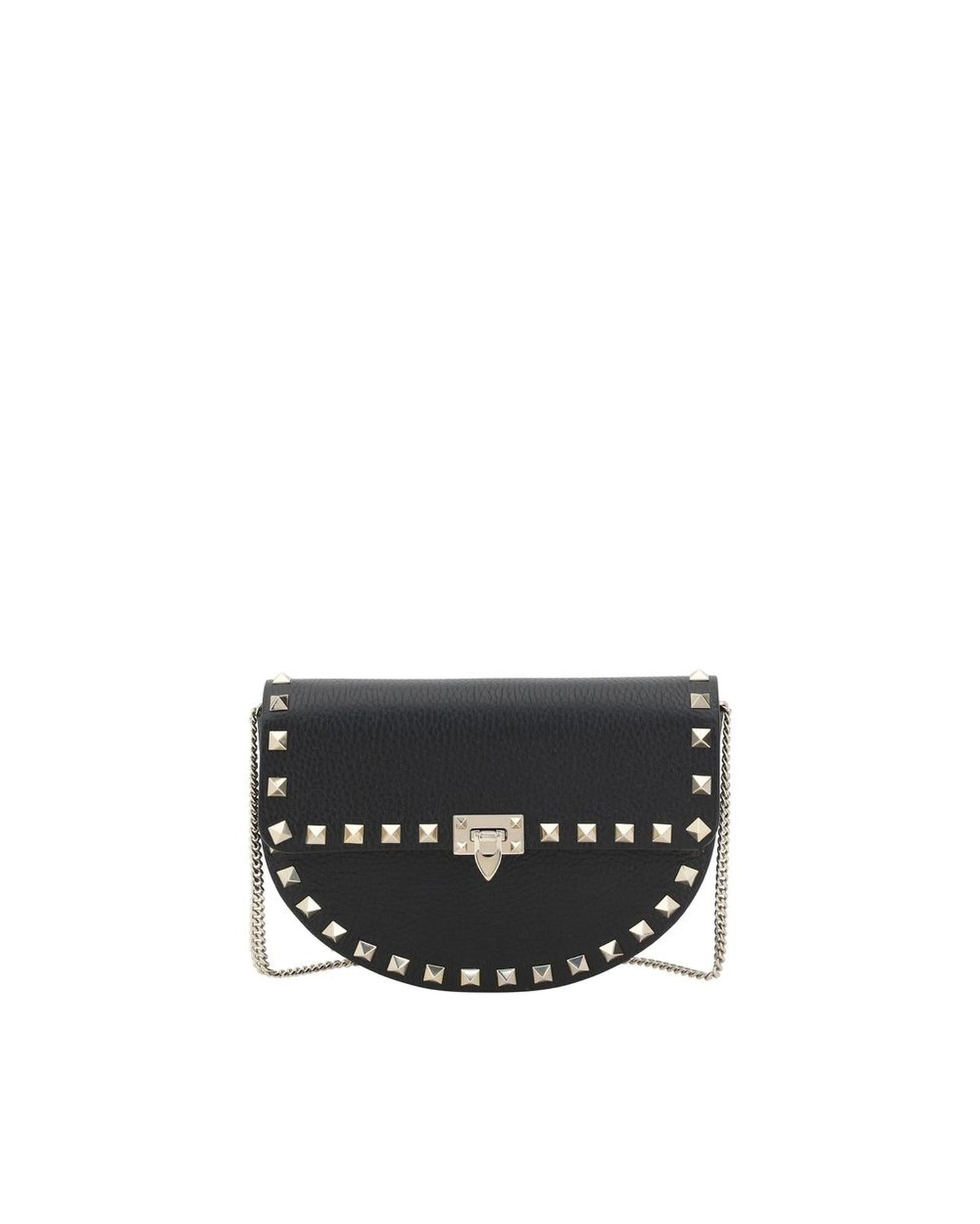 Valentino Garavani Rockstud Half Moon Leather Bag Women Black Other ONE SIZE Black