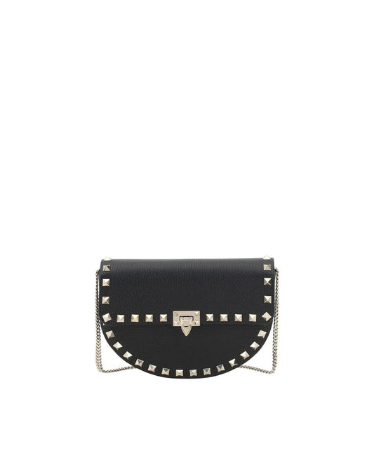 Valentino Garavani Rockstud Half Moon Leather Bag Women Black Other ONE SIZE Black