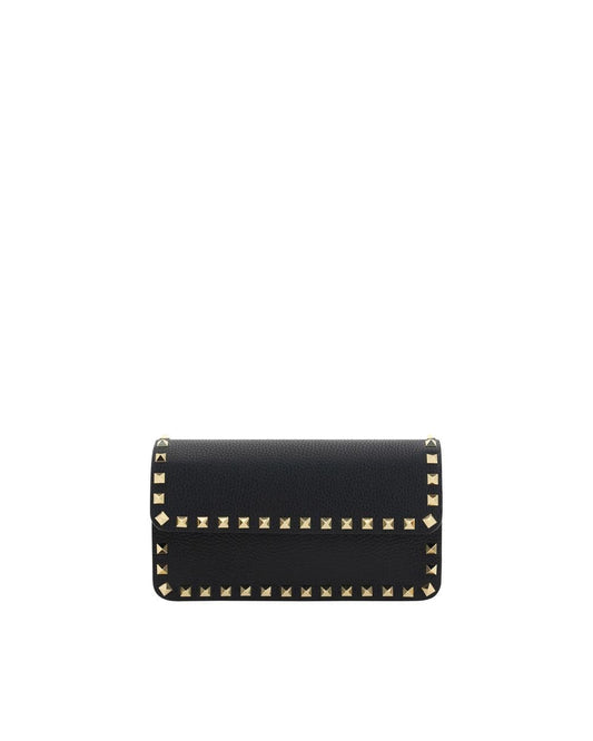 Valentino Garavani Rockstud Embellished Leather Shoulder Bag ONE SIZE Black