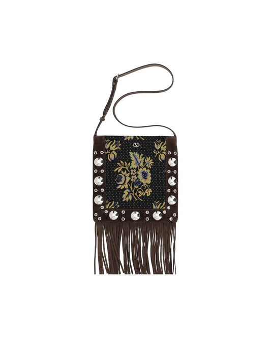 Valentino Garavani Floral Tapestry Suede Crossbody Men Multicolor Shoulder Bags ONE SIZE Multicolor