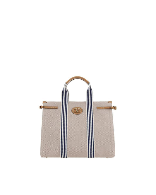 Valentino Garavani Cotton Tote Bag with Adjustable Straps and Metal Feet ONE SIZE Blue