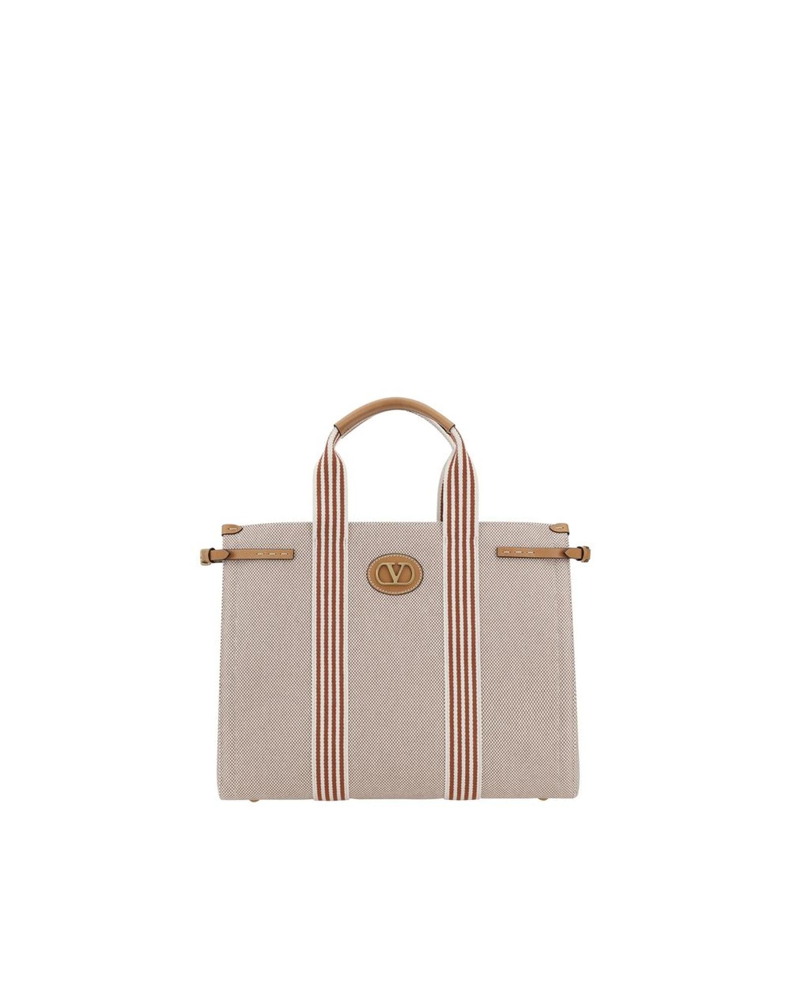 Valentino Garavani Refined Cotton Tote Bag with Adjustable Straps and Metal Feet ONE SIZE Beige