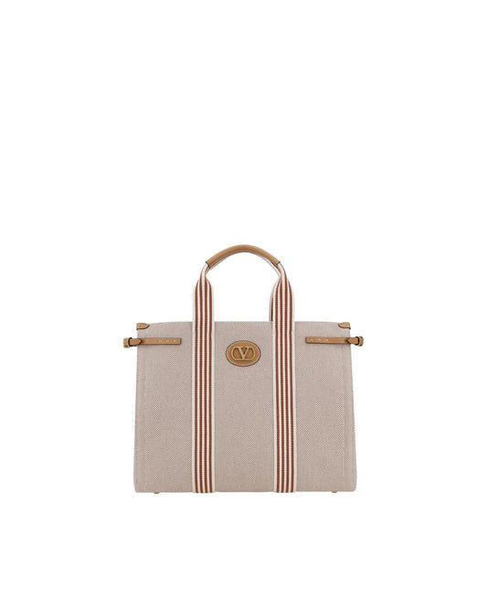 Valentino Garavani Refined Cotton Tote Bag with Adjustable Straps and Metal Feet ONE SIZE Beige