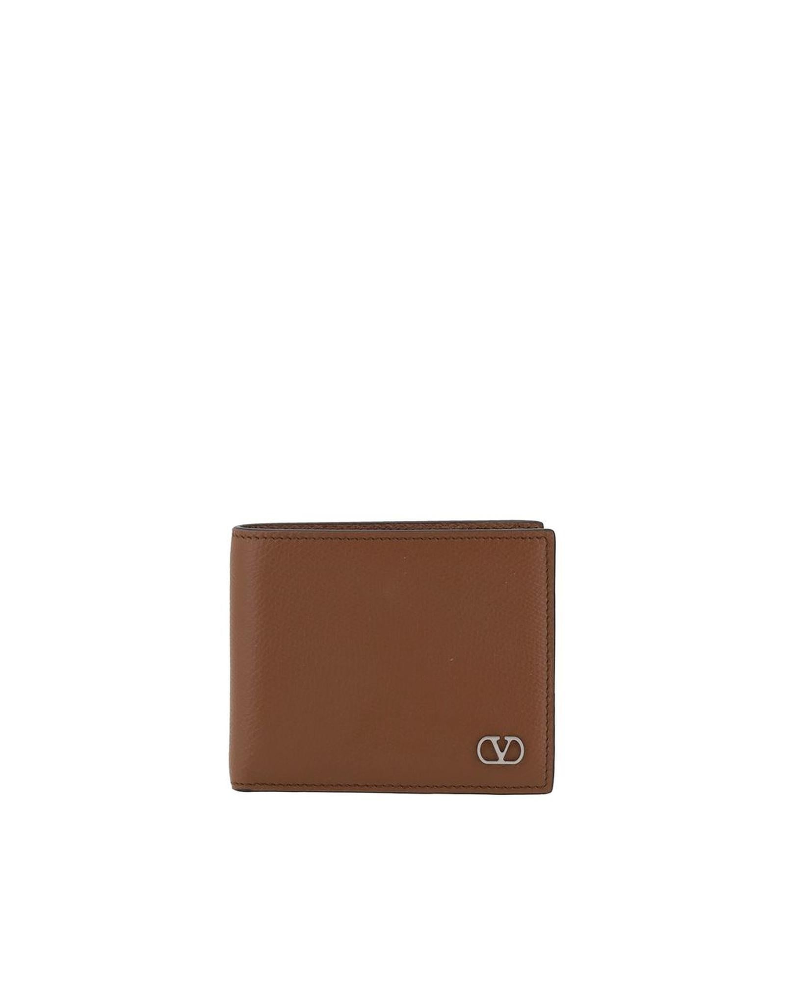 Valentino Garavani Leather Billfold Wallet with Iconic Vlogo Plaque and Monogram Interior Brown