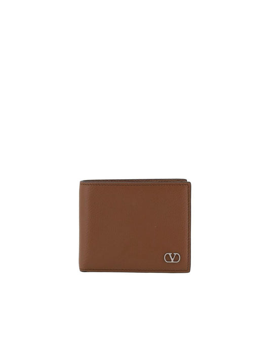 Valentino Garavani Leather Billfold Wallet with Iconic Vlogo Plaque and Monogram Interior Brown