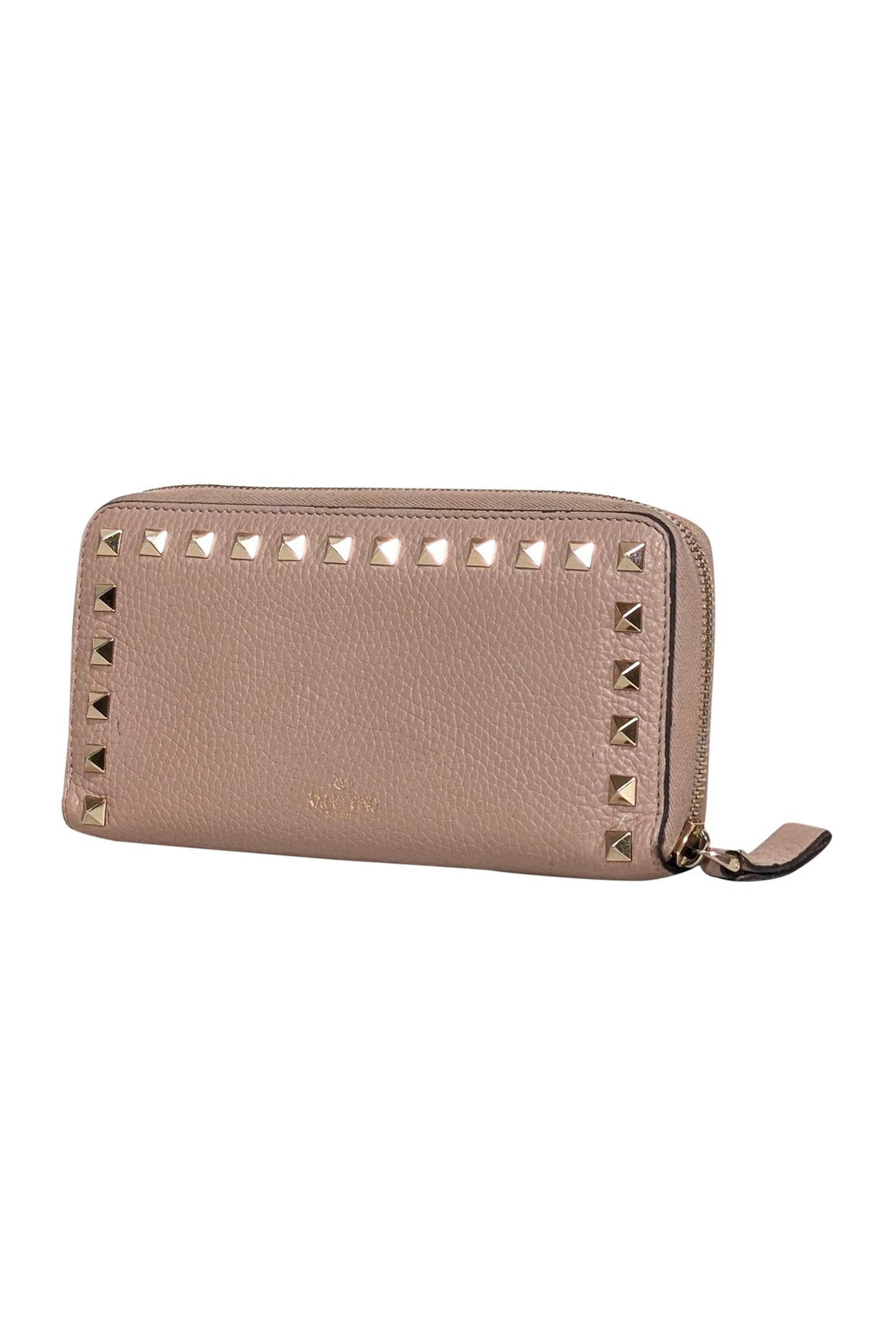 Valentino - Beige Pebbled Leather Rock Stud Wallet
