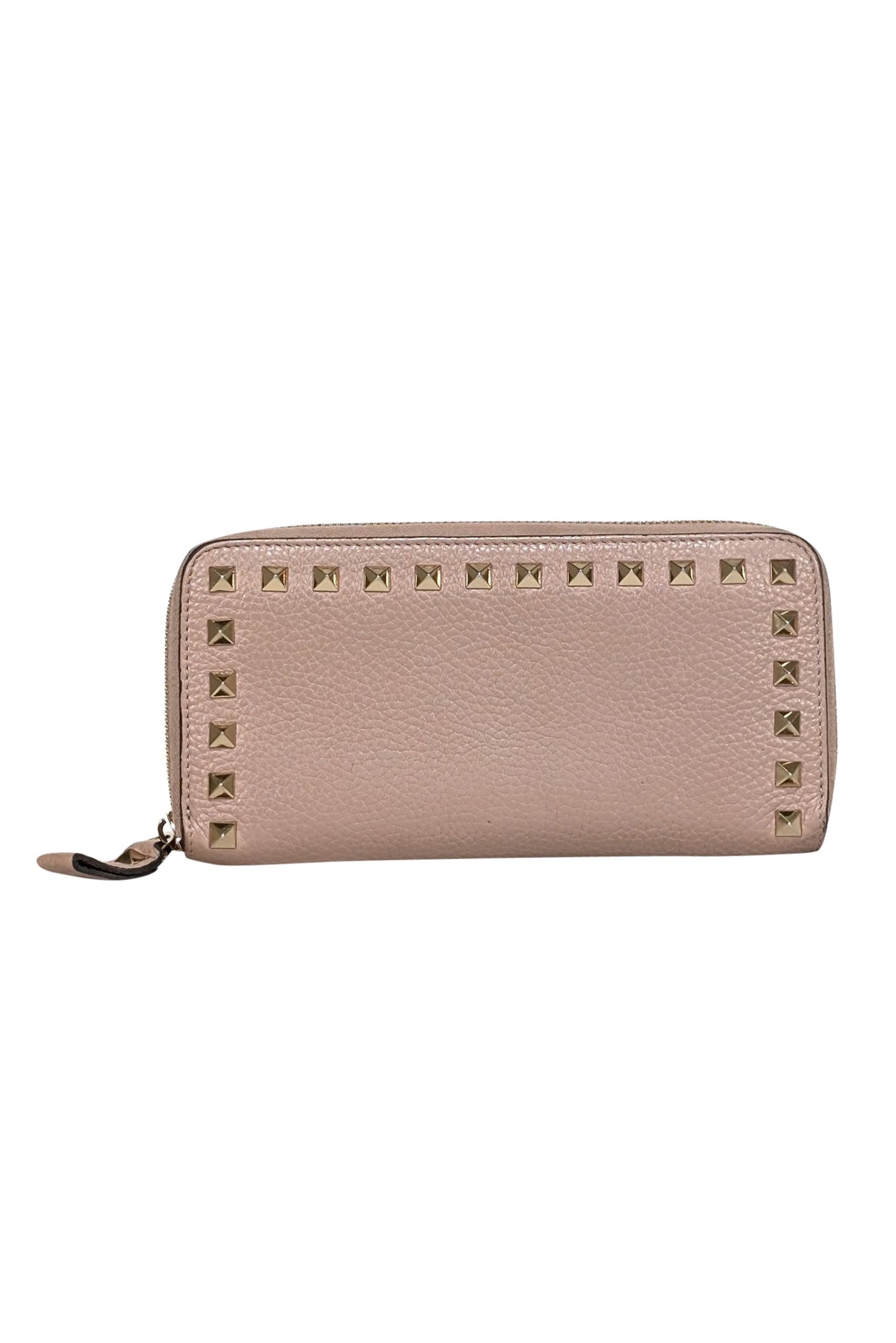 Valentino - Beige Pebbled Leather Rock Stud Wallet