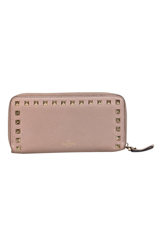 Valentino - Beige Pebbled Leather Rock Stud Wallet