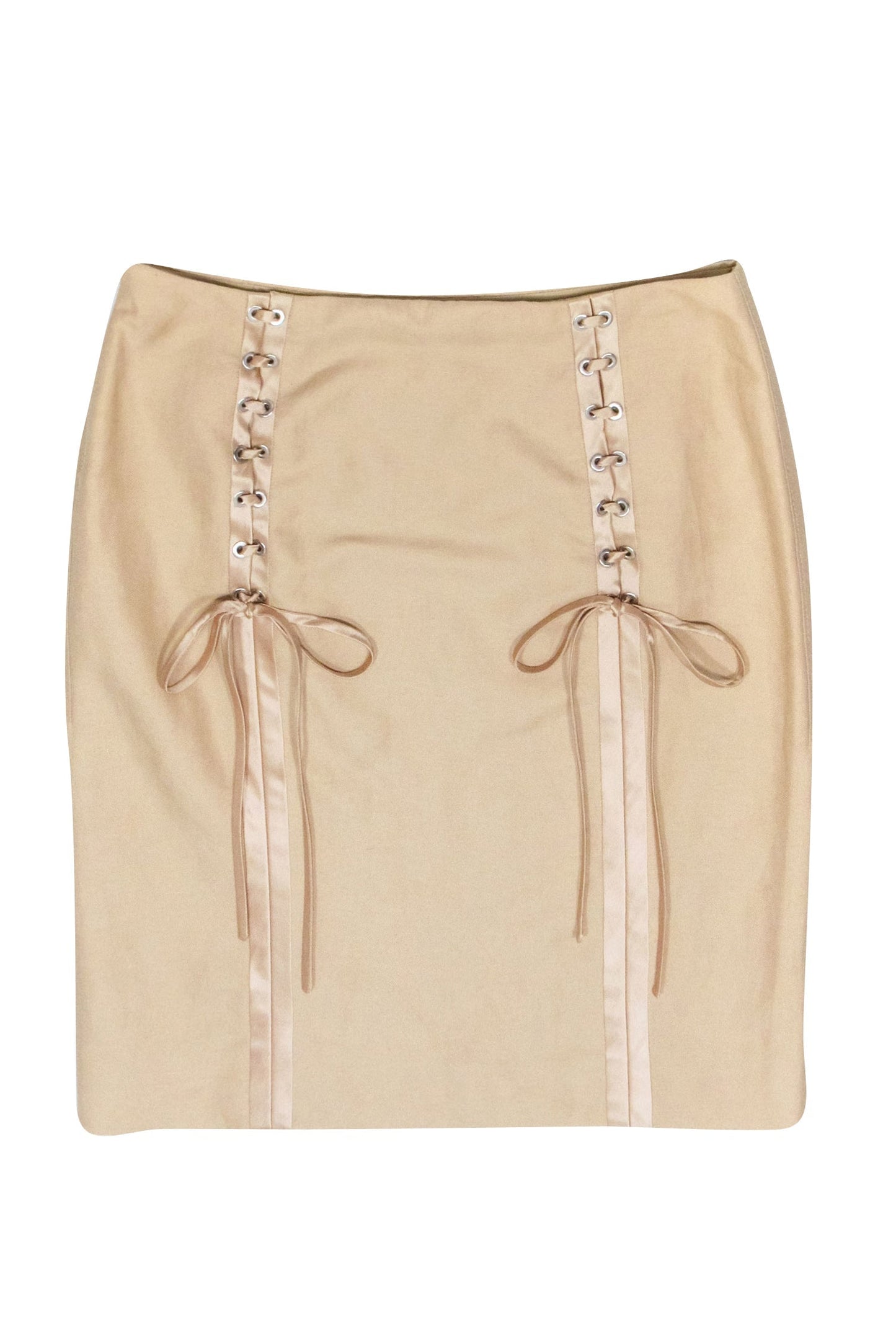 Valentino - Beige Pencil Skirt w/ Lace-Up Back Detail Sz 14