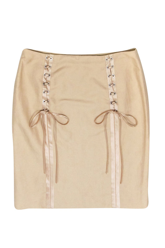 Valentino - Beige Pencil Skirt w/ Lace-Up Back Detail Sz 14