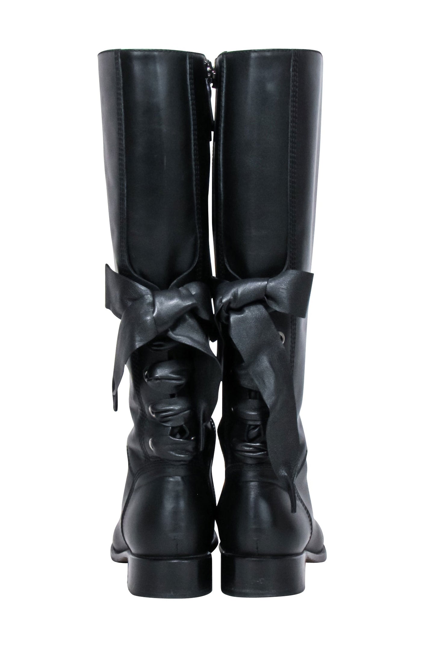 Valentino - Black Leather Lace Up Bow Tall Boots Sz 7