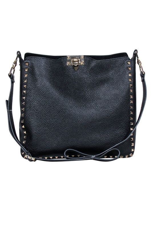 Valentino - Black Pebbled Leather "Rockstud" Crossbody Bag