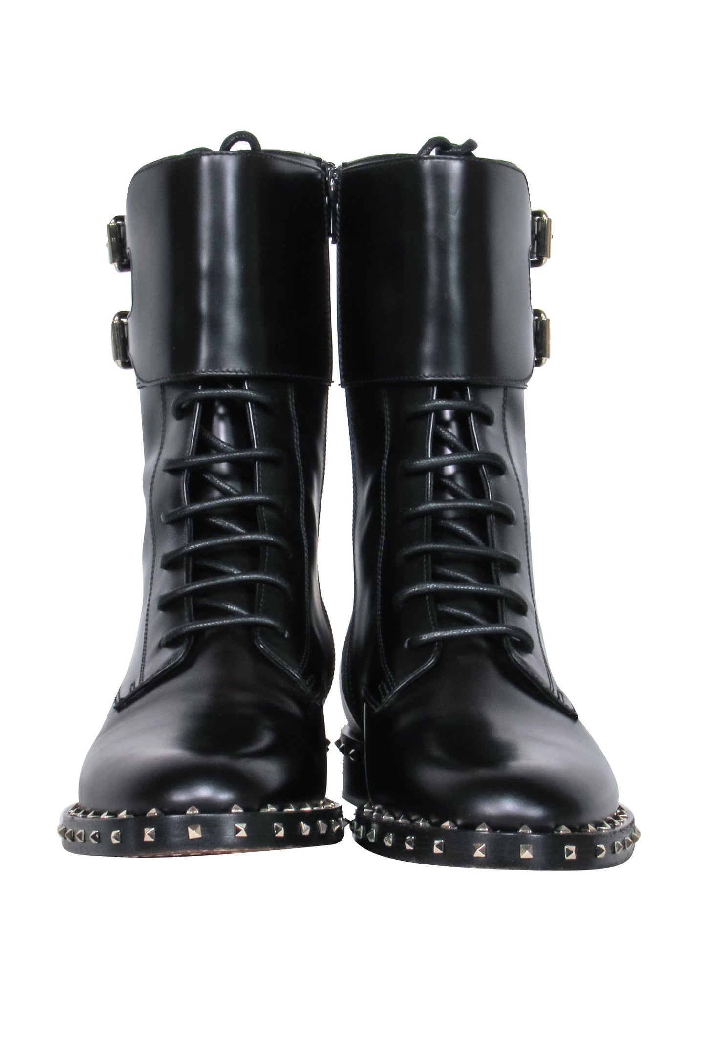 Valentino - Black Studded Trim Combat Boots Sz 6.5