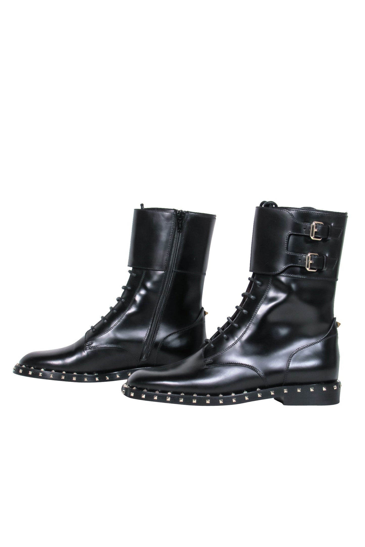 Valentino - Black Studded Trim Combat Boots Sz 6.5