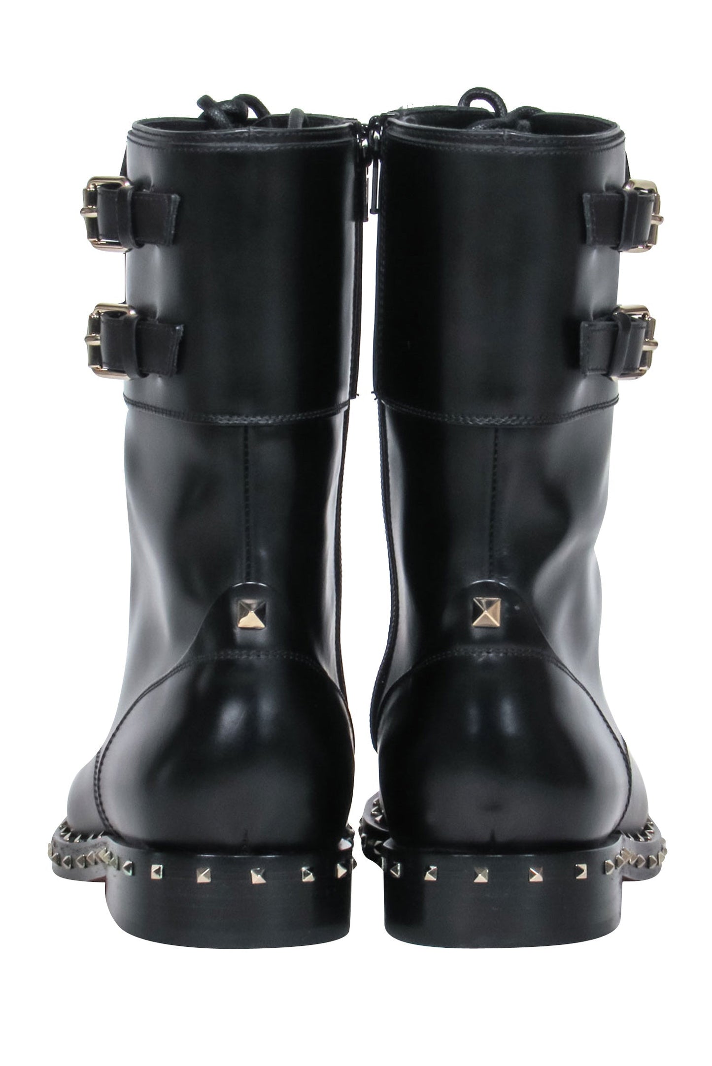 Valentino - Black Studded Trim Combat Boots Sz 6.5