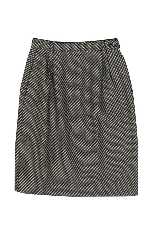 Valentino - Black & White Striped Wool Skirt Sz 2