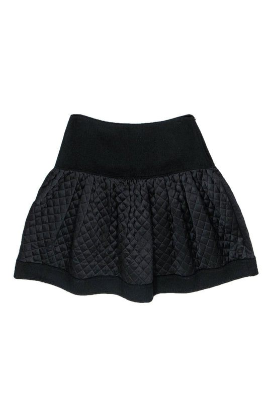 Valentino - Black Wool Blend Quilted Skater Skirt Sz 8