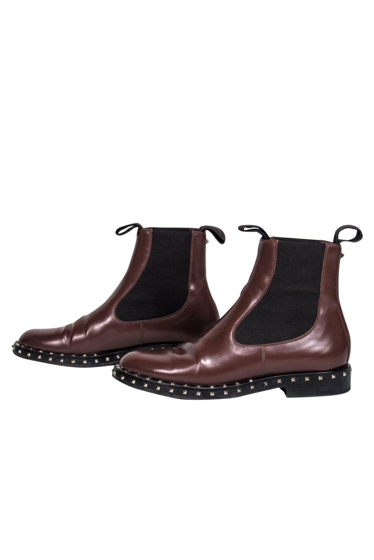 Valentino - Brown Leather Studded Chelsea Booties Sz 6.5