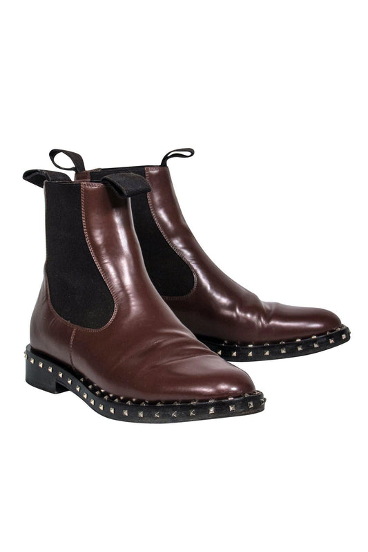 Valentino - Brown Leather Studded Chelsea Booties Sz 6.5