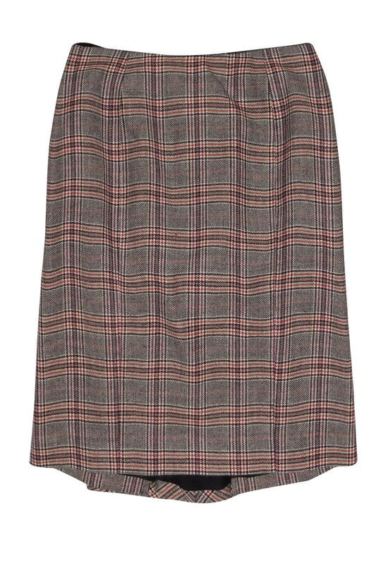 Valentino - Brown & Purple Glen Plaid Pencil Skirt Sz 2