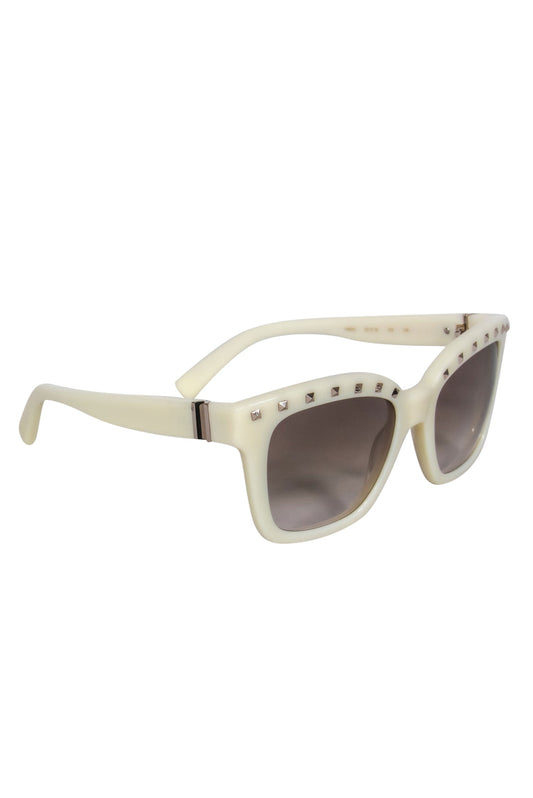 Valentino - Cream Square Frame Sunglasses w/ Studs