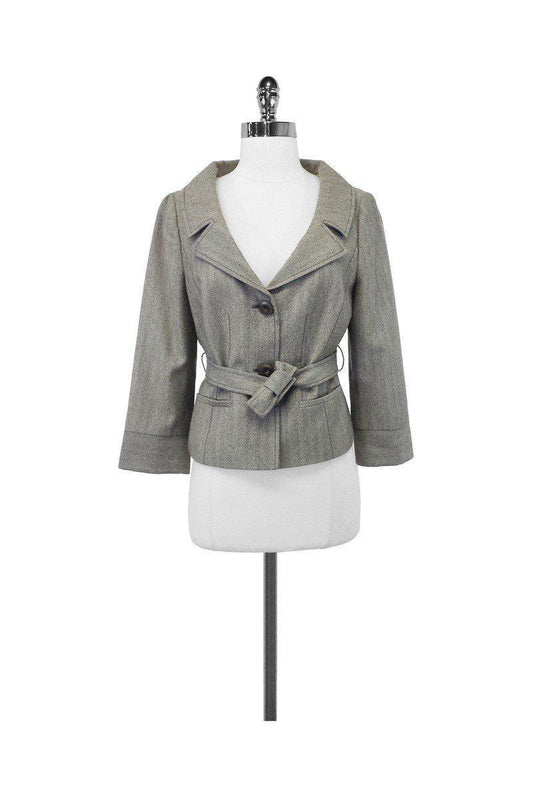 Valentino - Herringbone Wool Belted Cropped Blazer Sz 10