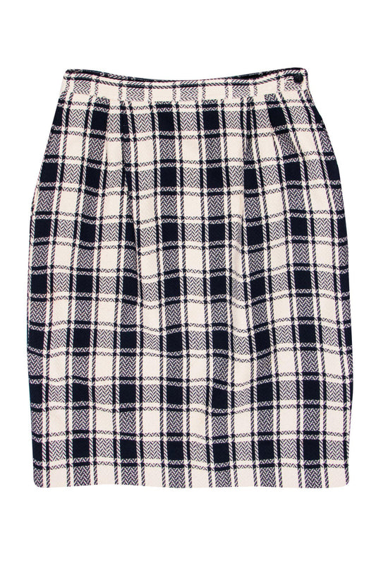 Valentino - Navy & Cream Plaid Pencil Skirt Sz 8