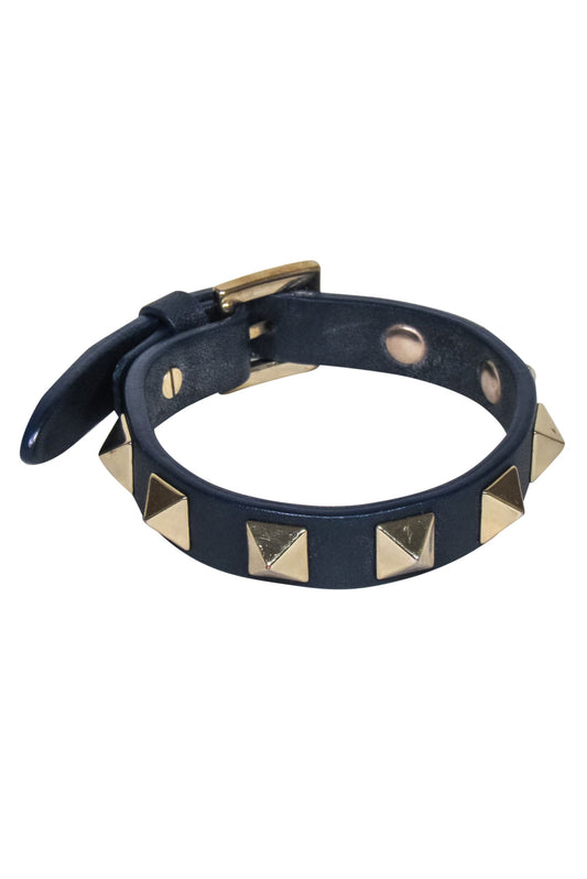 Valentino - Navy Leather Studed Bracelet