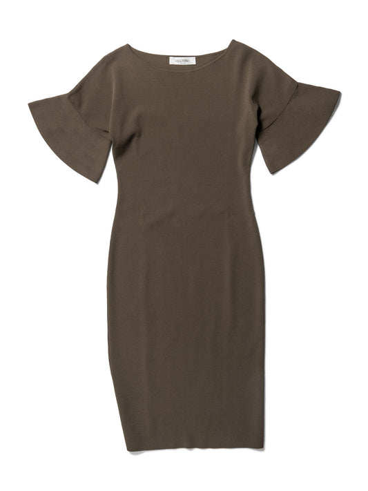 Valentino Short Sleeve Bodycon Midi Dress Olive Green
