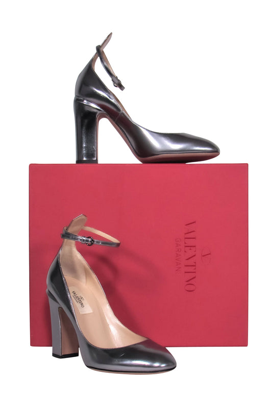 Valentino - Silver Leather Ankle Strap Pumps Sz 7