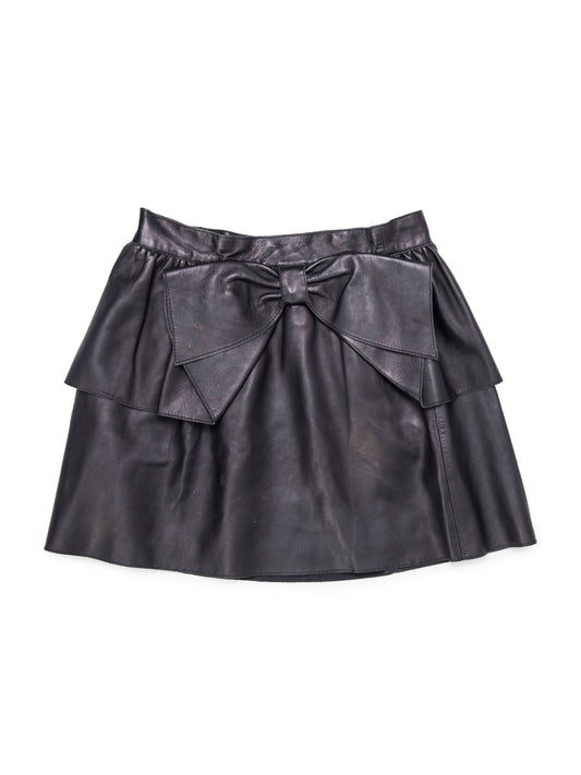 Valentino Soft Leather Bow Mini Skirt Black