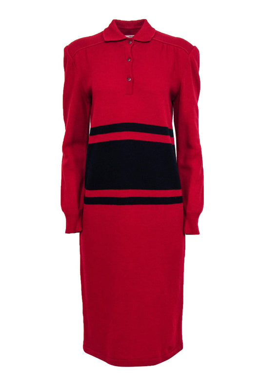 Valentino - Vintage Red Knit Maxi Dress w/ Racing Stripes Sz 8