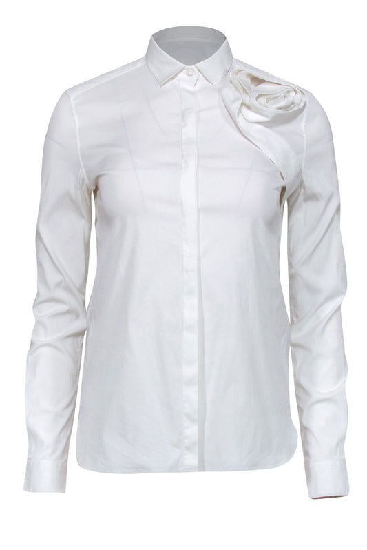 Valentino - White Button-Up Blouse w/ Rosette Sz 4