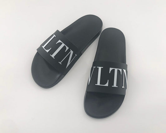 Valentino Black VLTN Logo Pool Slides Black
