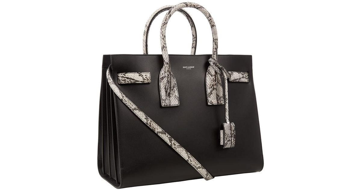 SAINT LAURENT Python-Trimmed Sac de Jour Bag