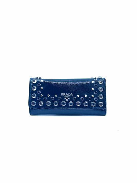 PRADA Continental Black Patent Leather Studs Wallet