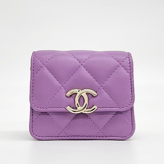 Chanel Purple Leather Coco Chain Card Wallet