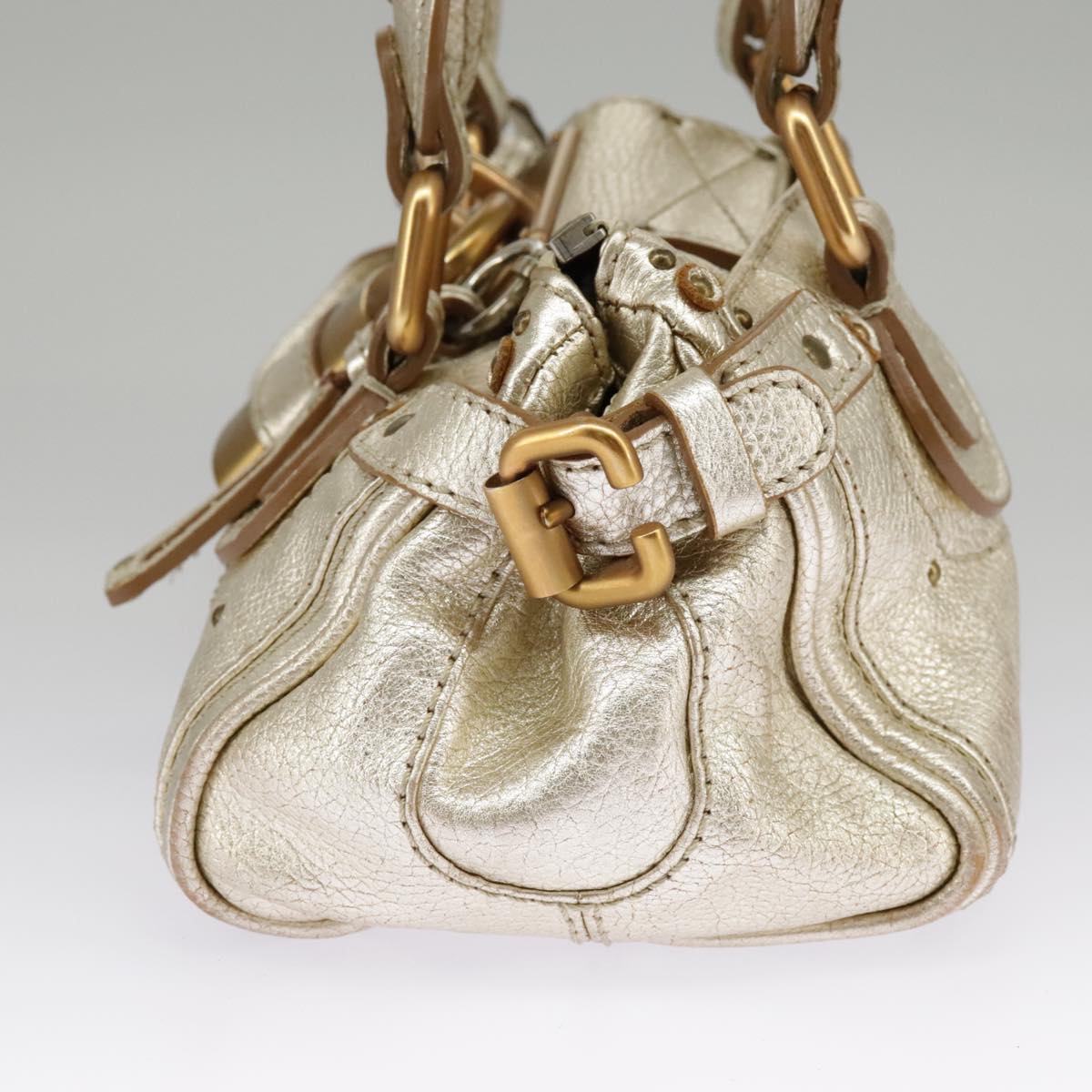 Chloe Paddington Hand Bag Leather Gold Tone Gold Silver am7159