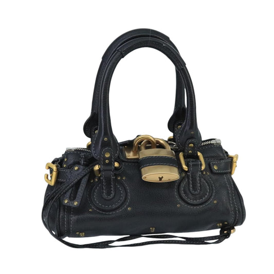 Chloe Paddington Mini Hand Bag Leather Black Gold Silver am7251