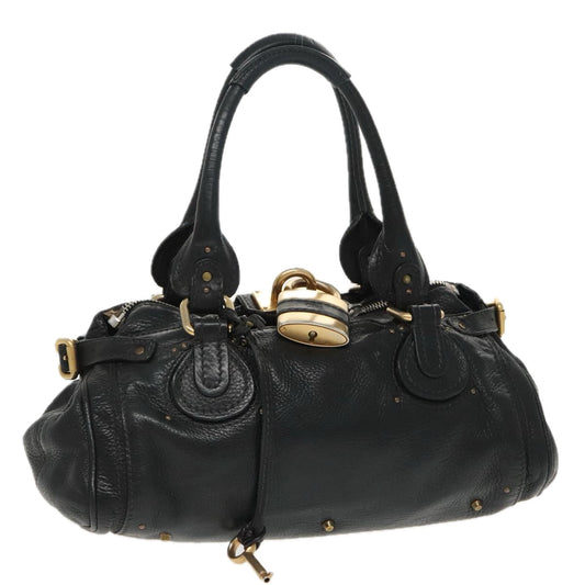 Chloe Paddington Hand Bag Leather Black Gold Silver am7253