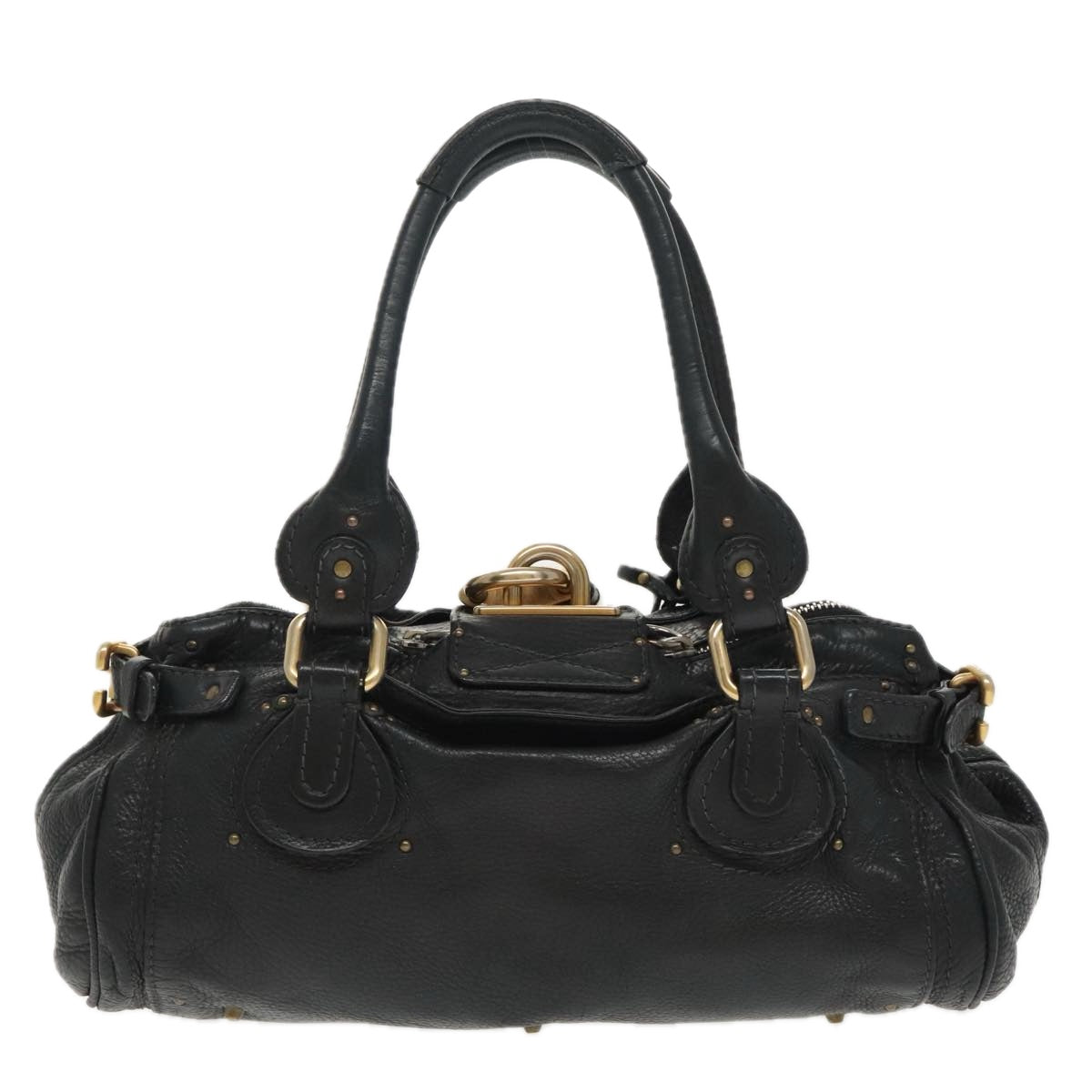 Chloe Paddington Hand Bag Leather Black Gold Silver am7253