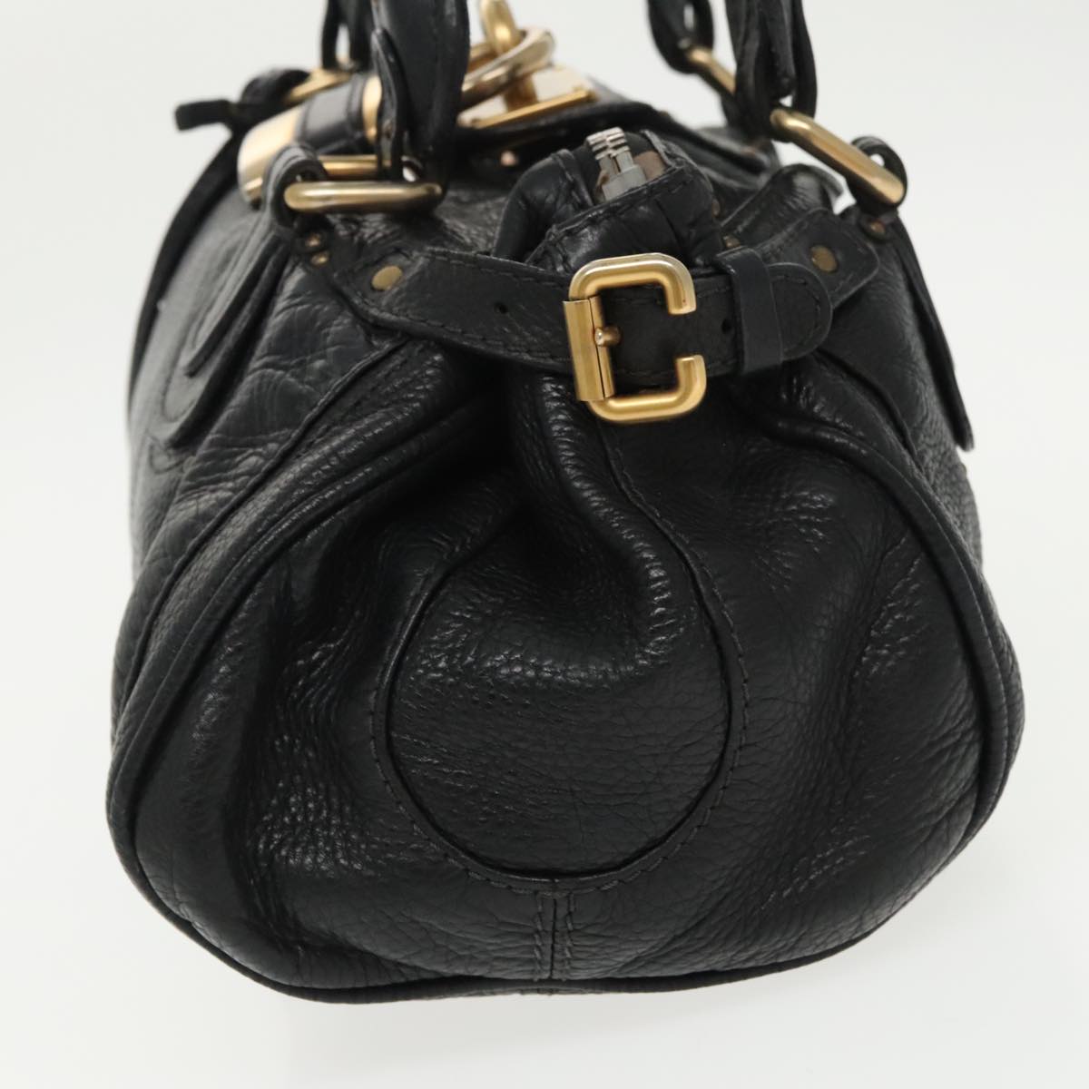 Chloe Paddington Hand Bag Leather Black Gold Silver am7253