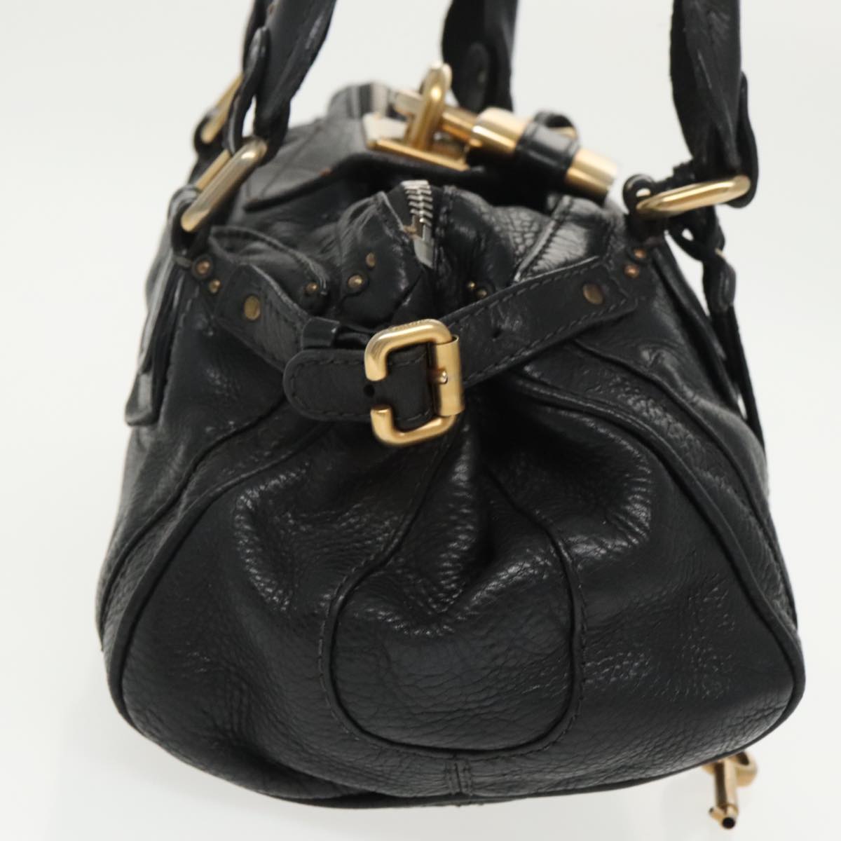 Chloe Paddington Hand Bag Leather Black Gold Silver am7253