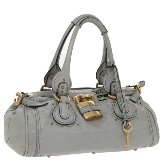 Chloe Paddington Hand Bag Leather Gray Gold Silver am7254