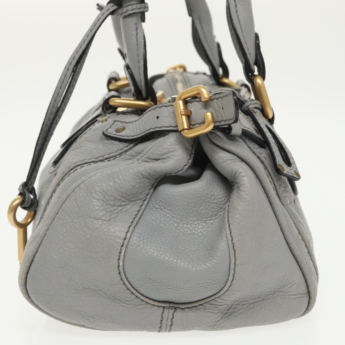 Chloe Paddington Hand Bag Leather Gray Gold Silver am7254
