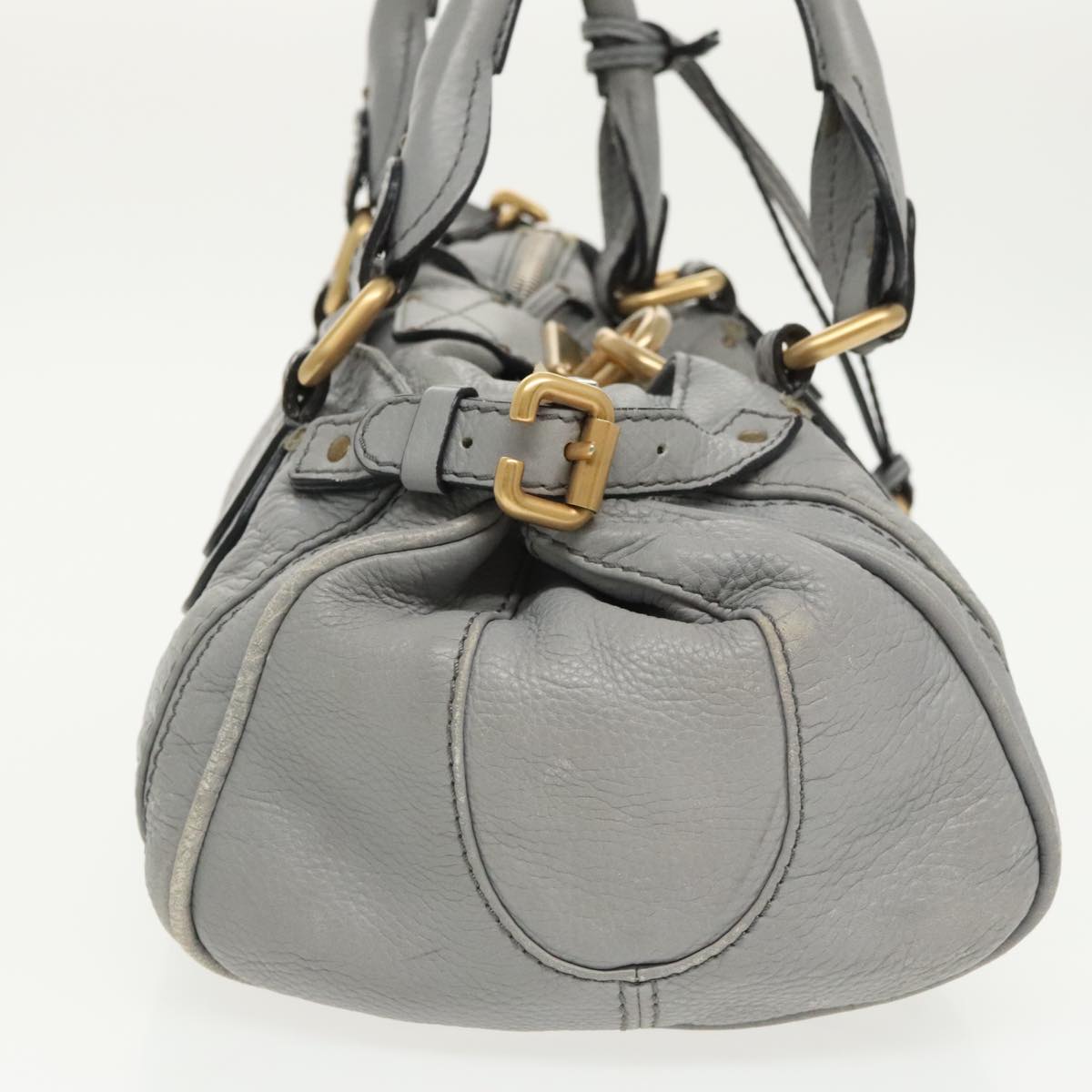 Chloe Paddington Hand Bag Leather Gray Gold Silver am7254