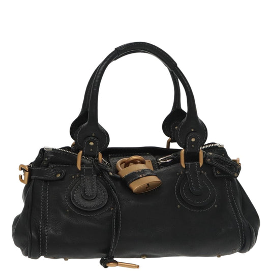 Chloe Paddington Hand Bag Leather Black Gold am7255