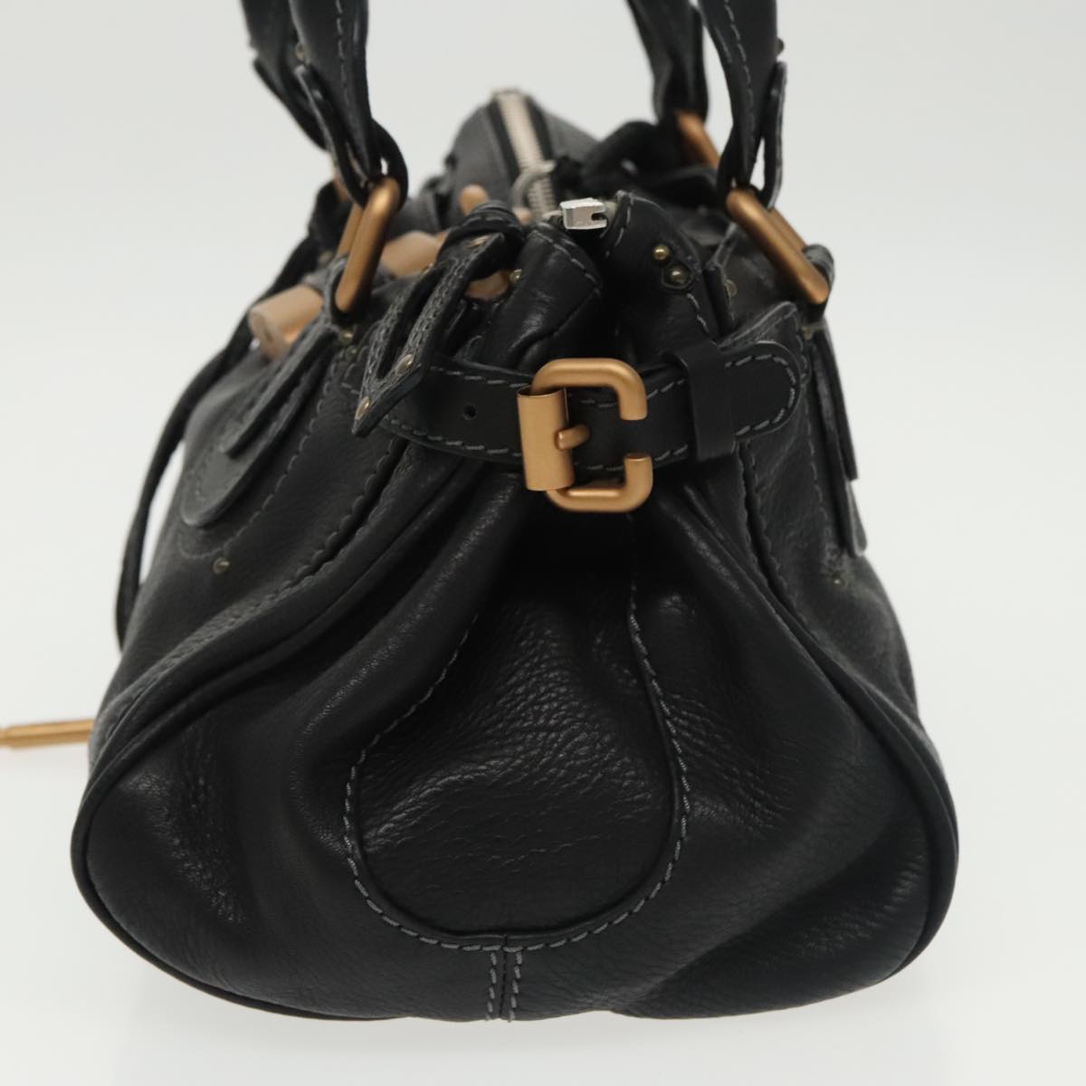Chloe Paddington Hand Bag Leather Black Gold am7255