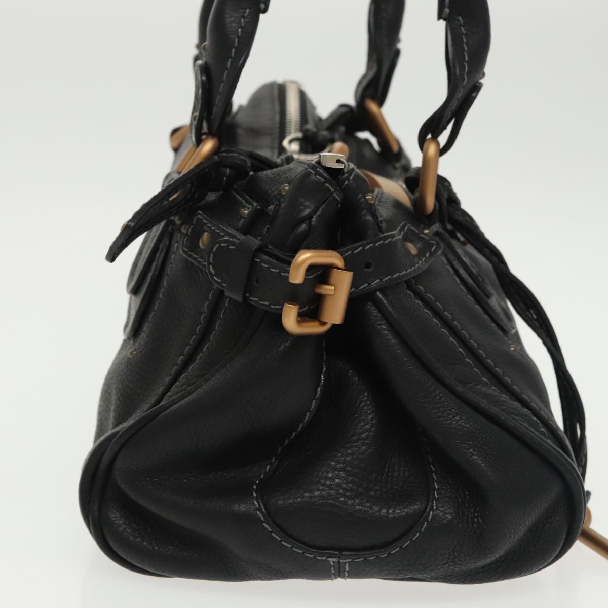 Chloe Paddington Hand Bag Leather Black Gold am7255